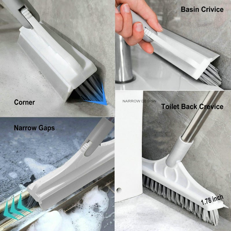 CraftinAround 2 in 1 Cleaning Scrub Brush Grout Brush Scrapee 3 Poles 47.6'' Floor Scrub Brush with Long Handle V-Shape Stiff Bristle Brush Scrubber with Squeegee 120°Rotate Magic Broom Brush for Bathroom Glass - Image 5